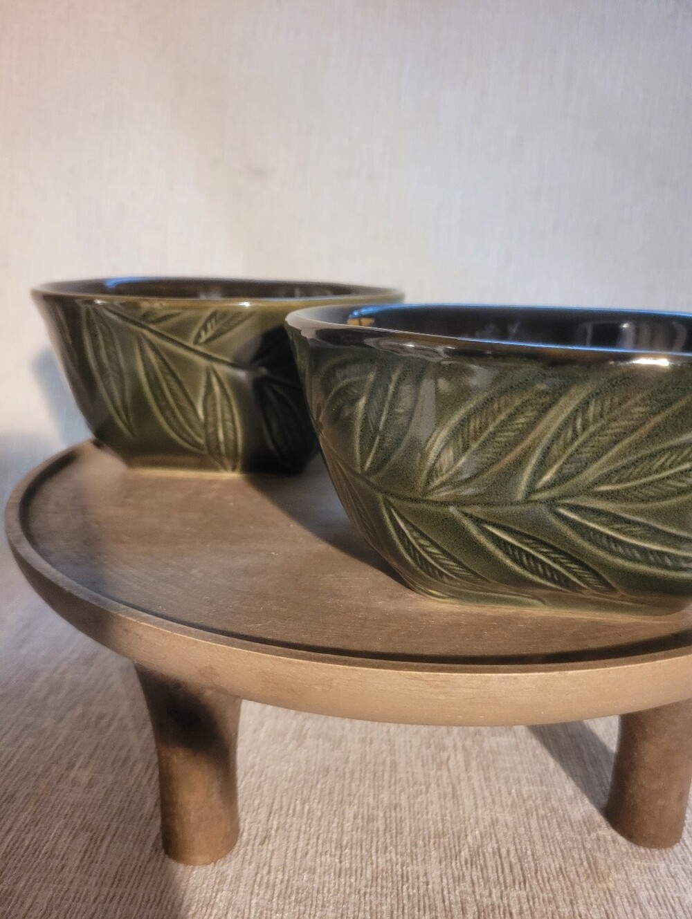 Studio JCP Home Green Stoneware Bowl - Embossed Leaf Pattern, Square Bottom